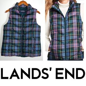 Lands’ End Womens Tartan Plaid Down Filled Puffer Vest Sz S